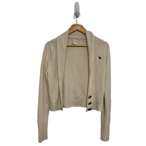Abercrombie & Fitch Sweaters - Abercrombie & Fitch Ivory Sweater Cardigan with Brown Buttons & Moose Logo #5078